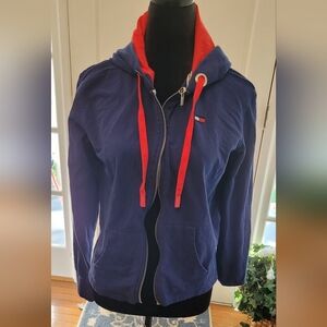 Vintage Y2k  navy and red Tommy Hilfiger zip up hoodie  Medium Preppy Sporty